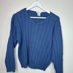 Talbots Vintage  Blue V-Neck Ribbed Women's Sweater large